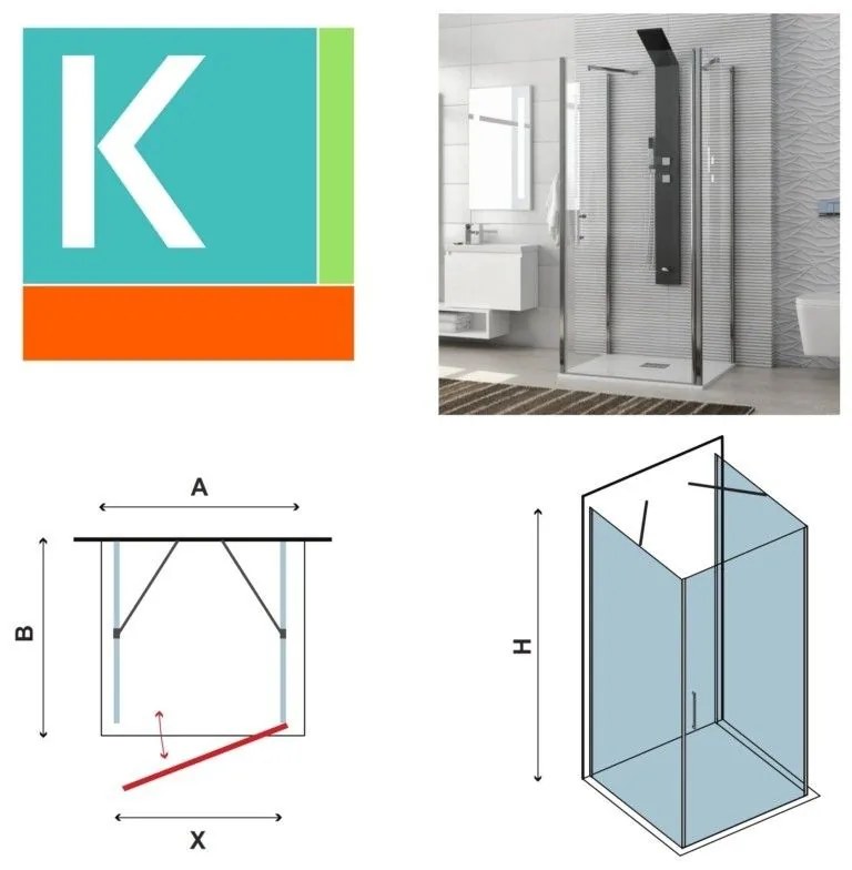 Kamalu - box doccia tre lati battente 70x85x70 vetro trasparente k2800as2