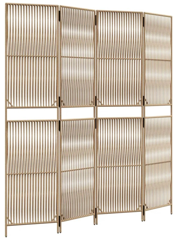 Divisorio per ambienti a 4 pannelli beige in polyrattan