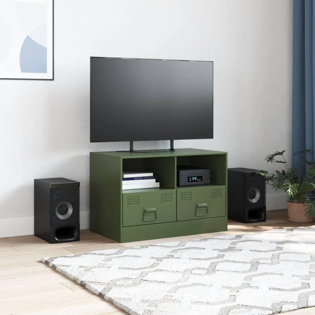 Mobile tv verde oliva 67x39x44 cm in acciaio