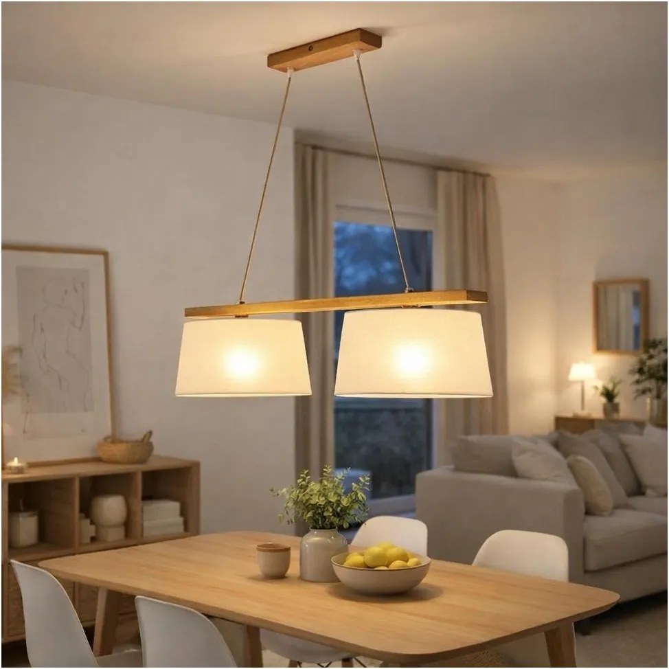Lampada a sospensione su cavo AIDA 2xE27/60W/230V Ø 35 cm rovere