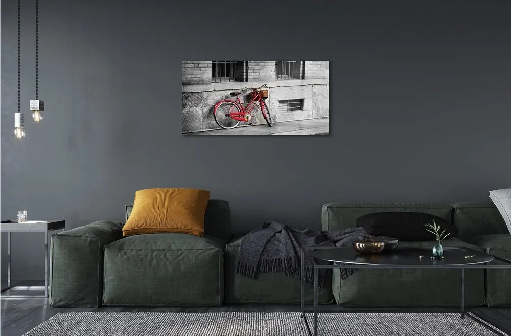 Quadro vetro Bicicletta rossa con cestino 100x50 cm