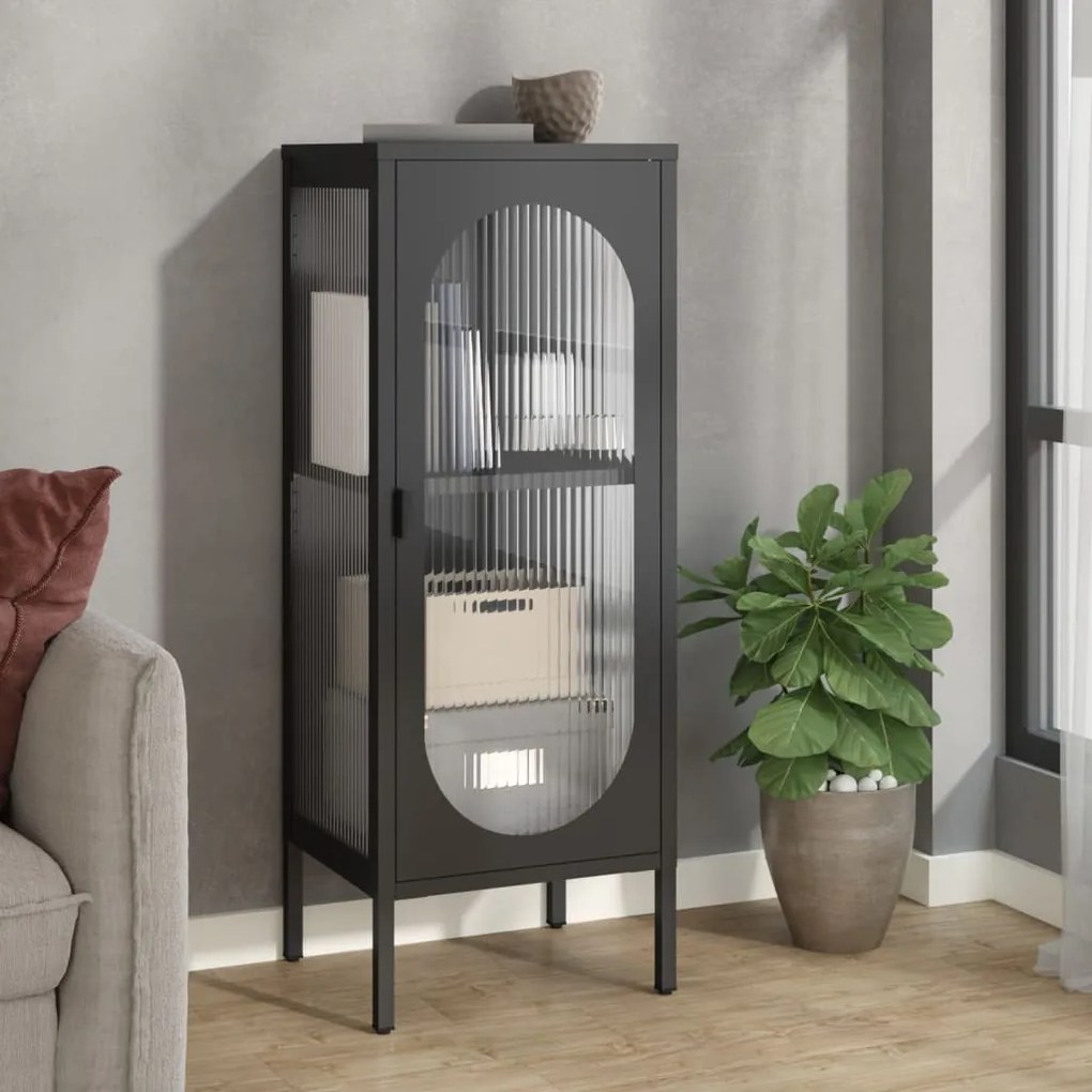 Credenza Nera 40x35x105 Cm Vetro E Acciaio /