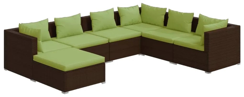 Set divani da giardino 7 pz con cuscini in polyrattan marrone