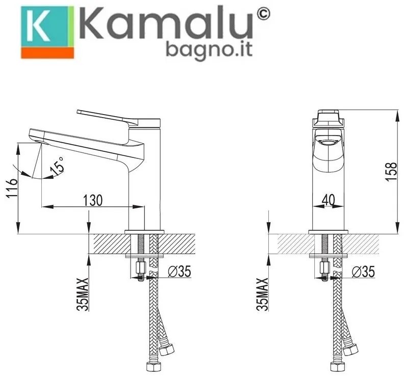 Kamalu - miscelatore lavabo finitura bianca e leva bronzo | kam-kanda bianco-br