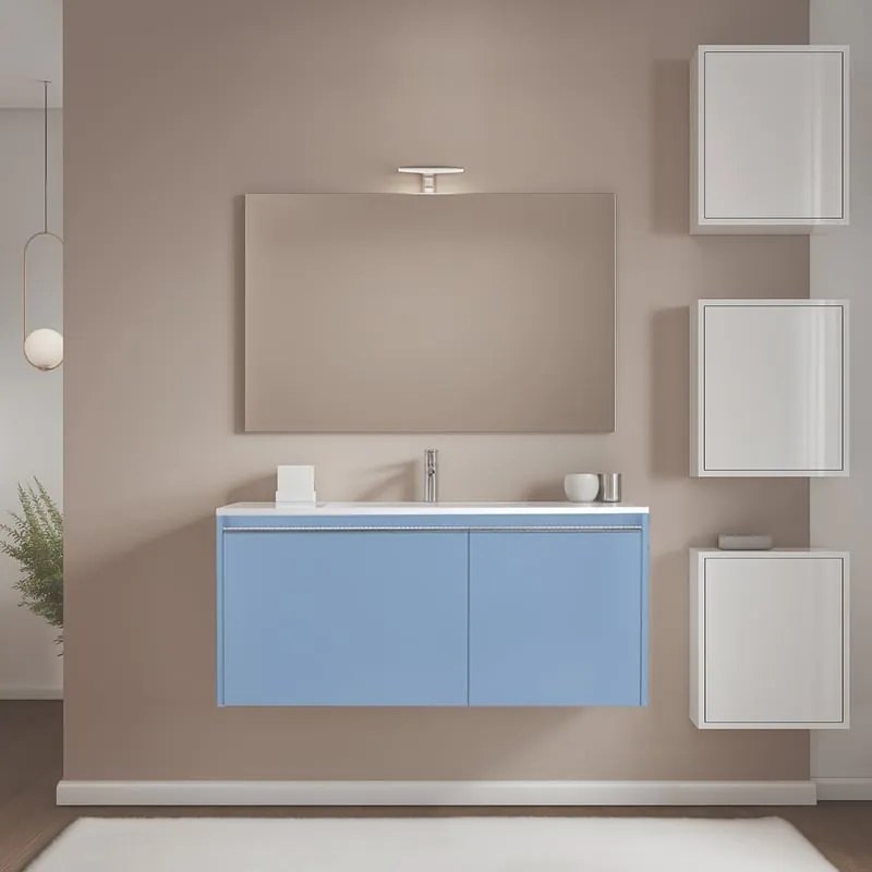 Mobile bagno con lavabo L 100 cm blu pastello per vasca centrale Cielo