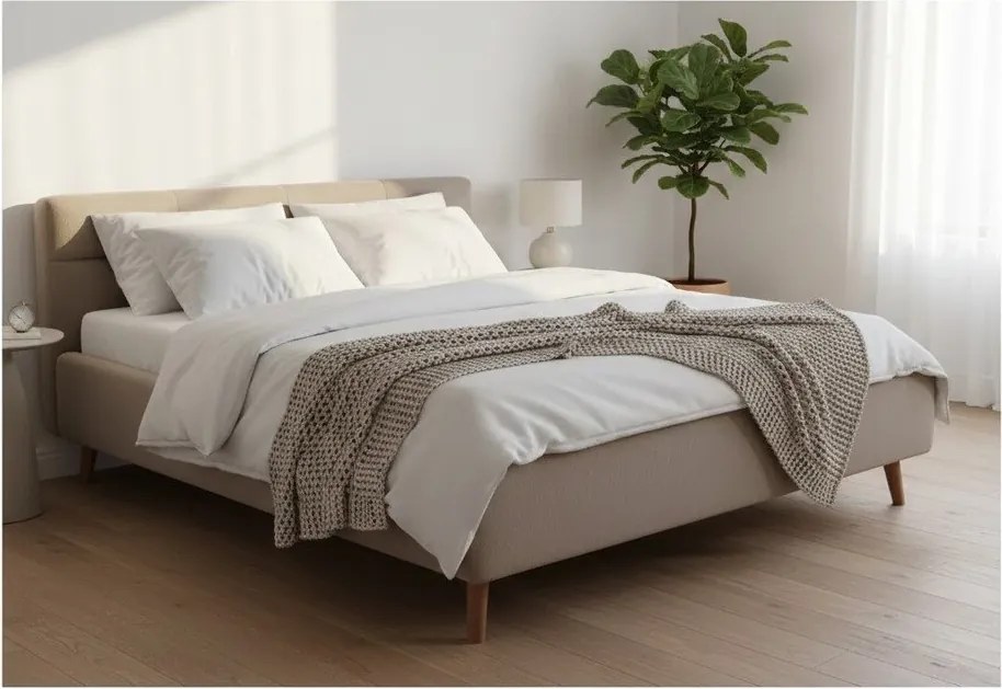 Letto matrimoniale imbottito beige con contenitore con rete inclusa 160x200 cm Lotte – Meise Möbel