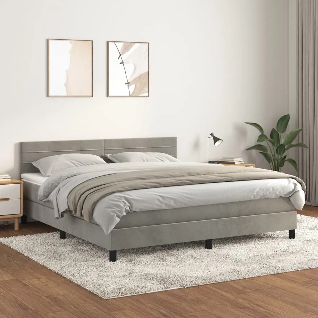 Giroletto A Molle Con Materasso Grigio Chiaro 160x200cm Velluto /