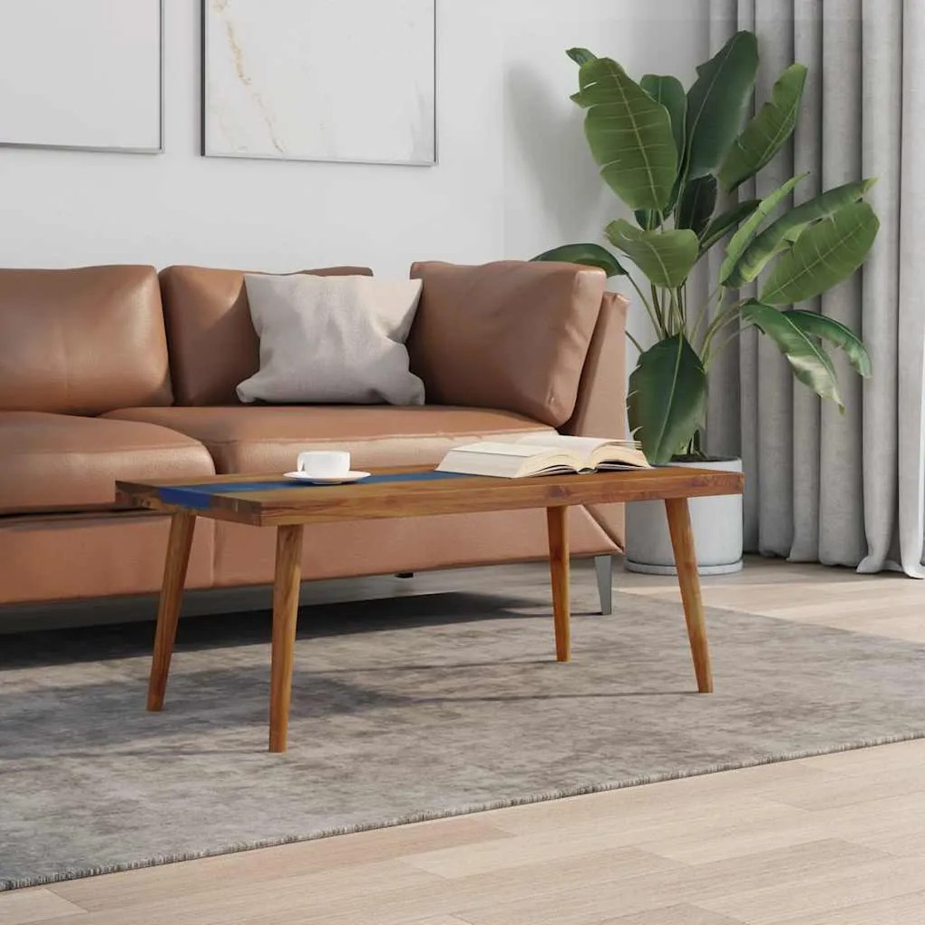 Tavolino Da Salotto İn Legno Di Teak E Resina 100x50x40 Cm /