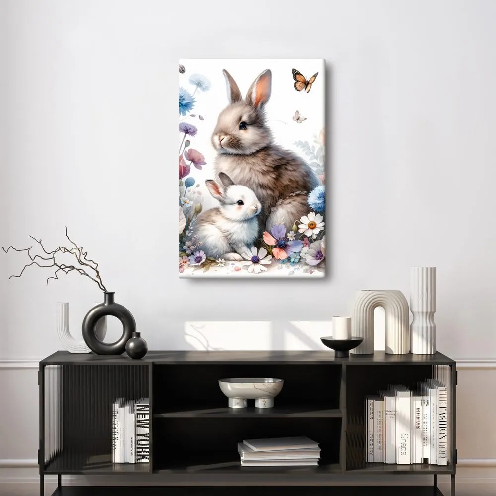 Quadro su tela – Dolci coniglietti tra i fiori