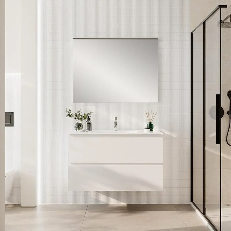 Mobile bagno con lavabo STEP L100 x H60 x P46 cm bianco opaco in mdf 2 cassetti per vasca centrale