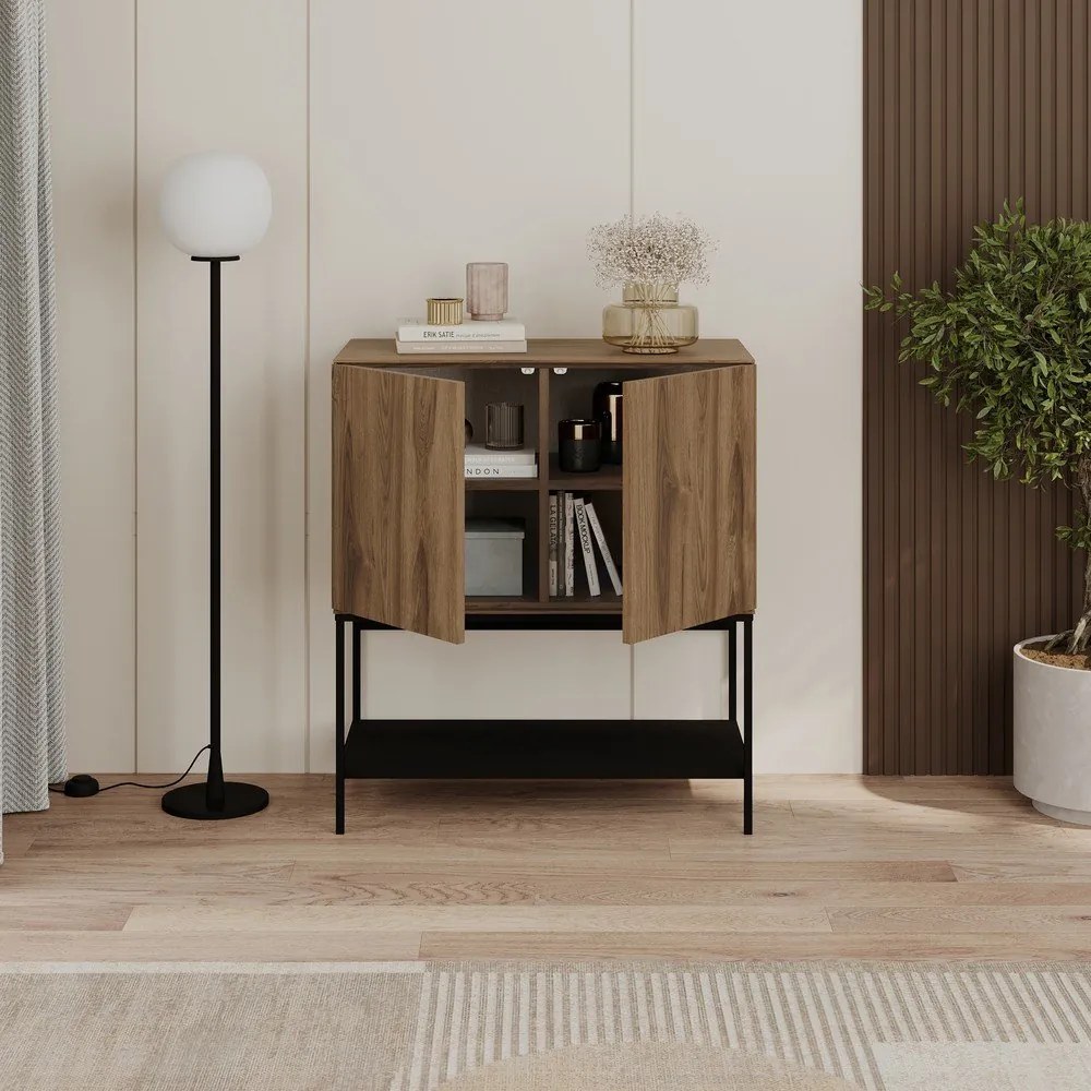 Mobile effetto rovere con decoro nero-naturale 80x90x40 cm Amira - Marckeric