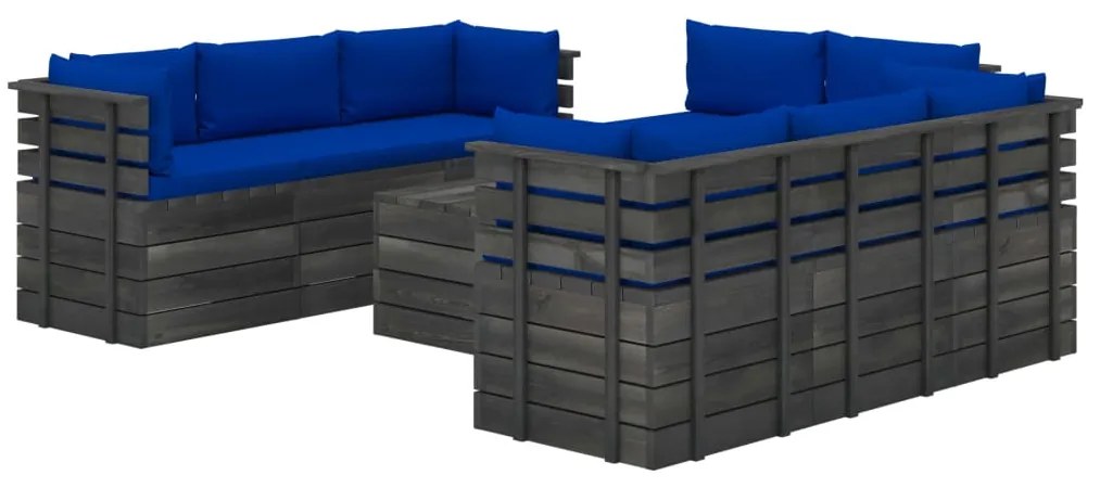 Set divani da giardino su pallet 9 pz con cuscini massello pino