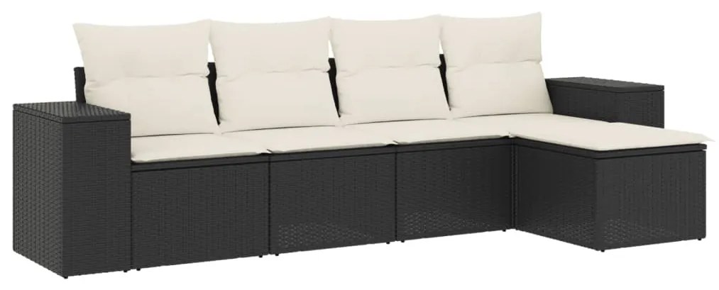 Set divani da giardino 5 pz con cuscini in polyrattan nero