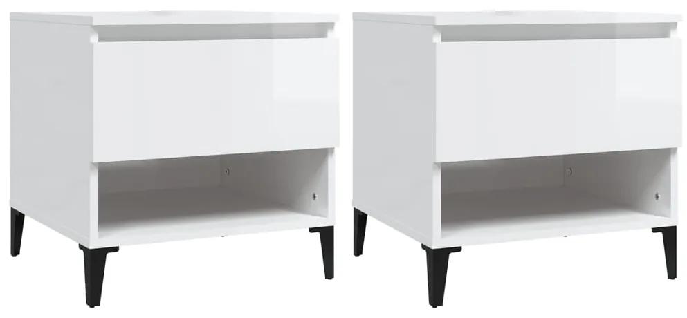 Tavolini 2pz Bianco Lucido 50x46x50 cm in Legno Multistrato