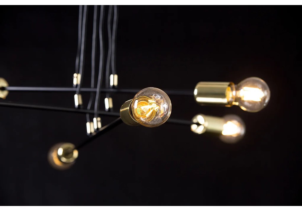 Lampadario Industrial 6 Luci Benzaiten A Bracci In Acciaio Nero E Oro
