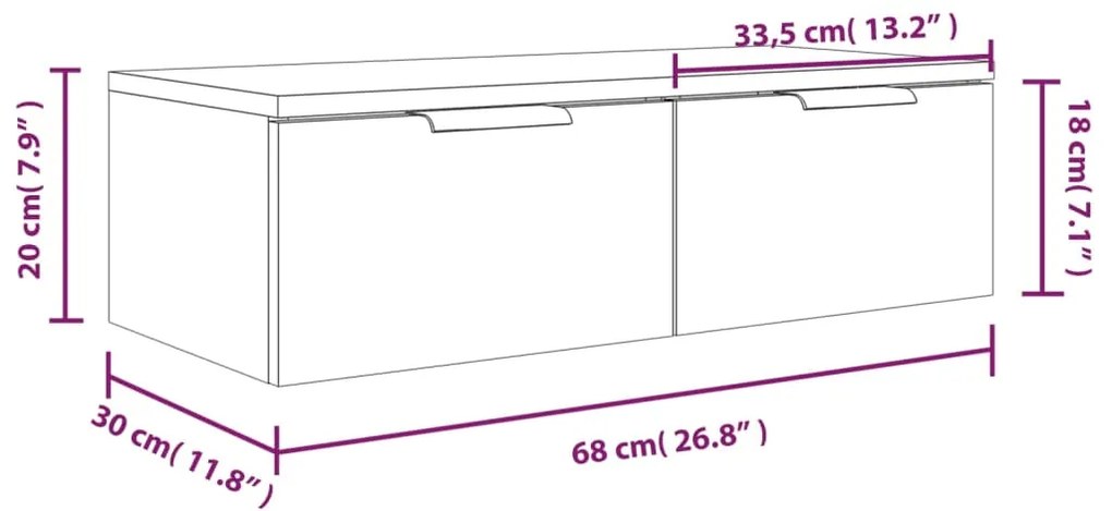 Mobile Pensile Rovere Marrone 68x30x20 cm in Legno Multistrato