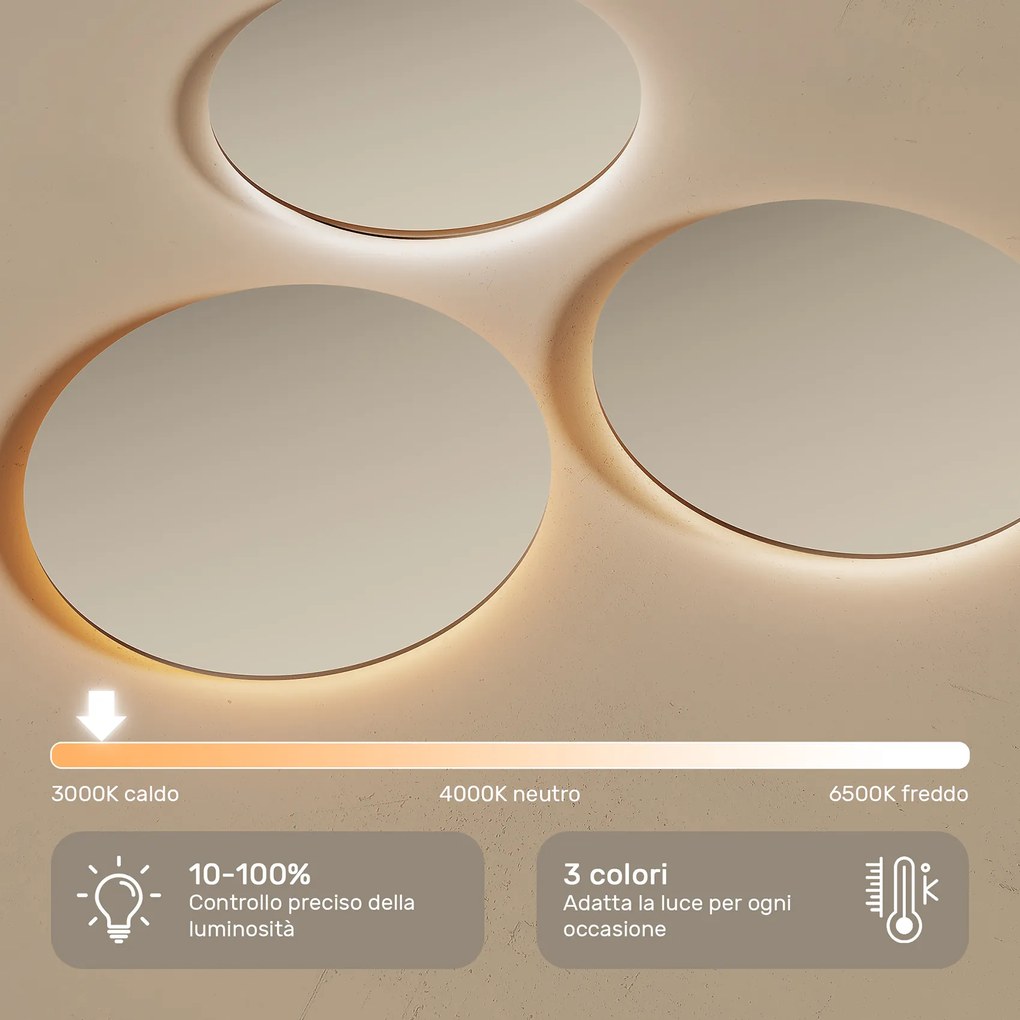 Specchio rotondo con illuminazione LED in una cornice nera in alluminio