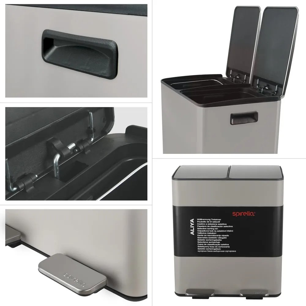 Cestino per la spazzatura grigio tortora in acciaio per raccolta differenziata/con pedale 2x20 l Aliya – Spirella