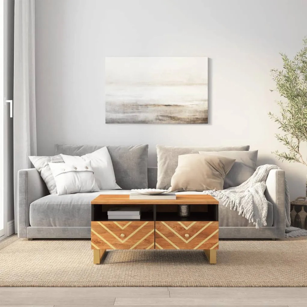 Tavolino da salotto marrone e nero 80x54x40 cm legno di mango