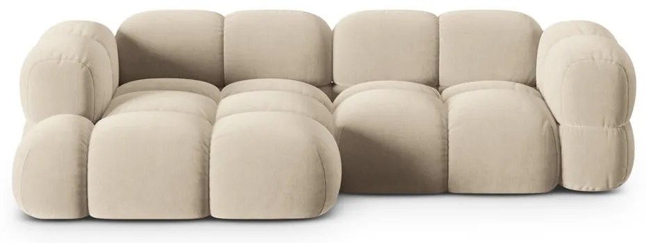 Divano angolare beige (con penisola a sinistra/con chaise lounge) con rivestimento in velluto Loretto – Cosmopolitan Design