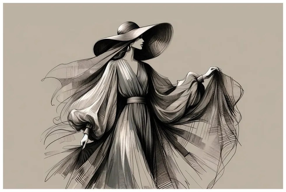 Quadro su tela – Donna con vestito e cappello
