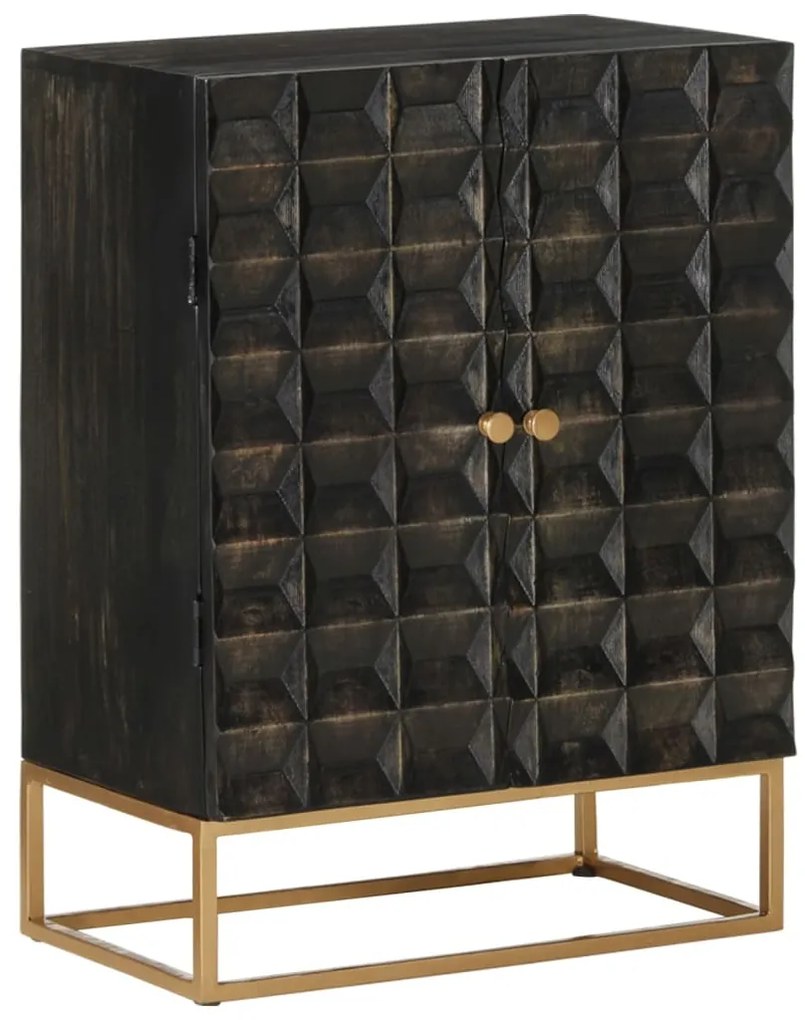 Credenza Nera 55x34x75 Cm İn Legno Massello Di Mango E Ferro /