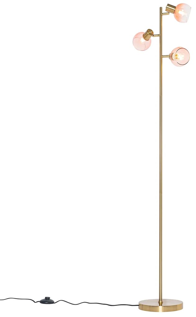Lampada da terra Art Déco oro con vetro rosa 3 luci - VIDRO