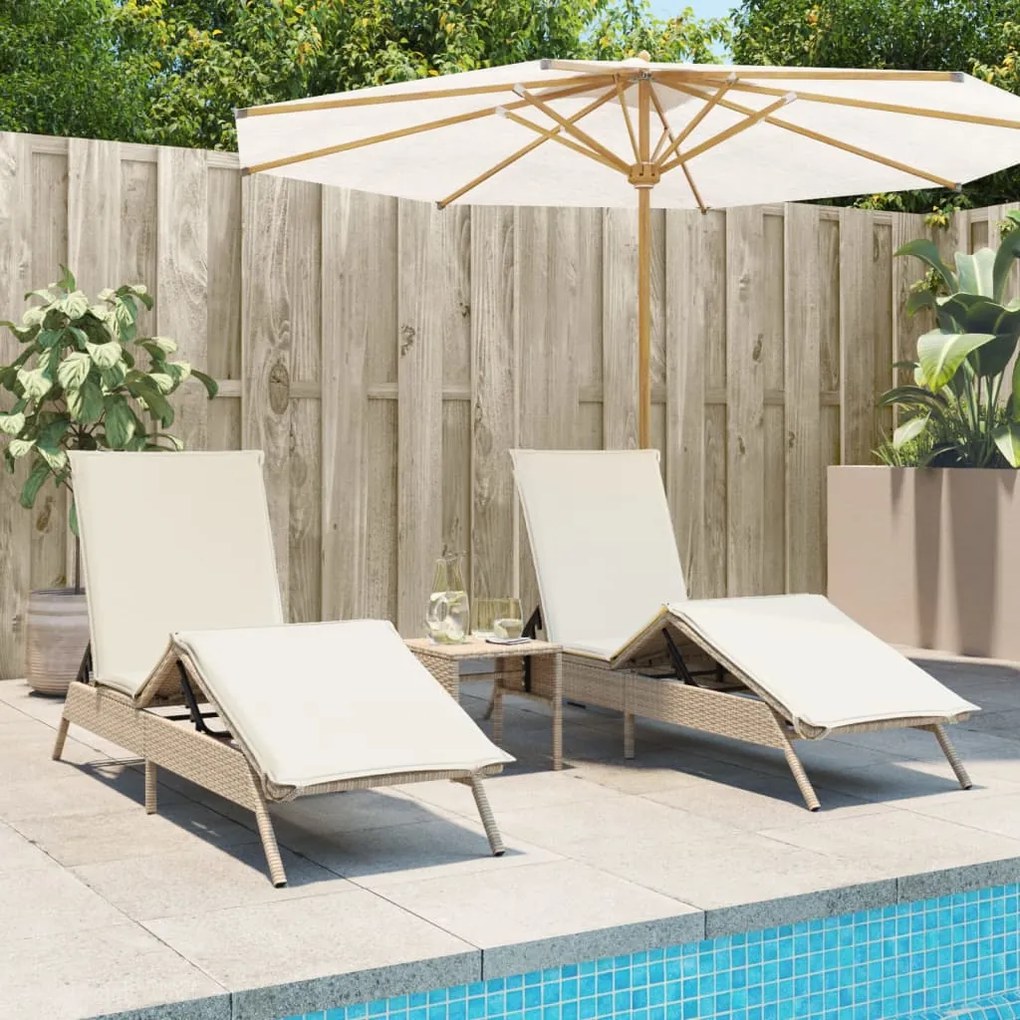Lettini Prendisole 2 Pz Con Tavolino Beige İn Polyrattan /