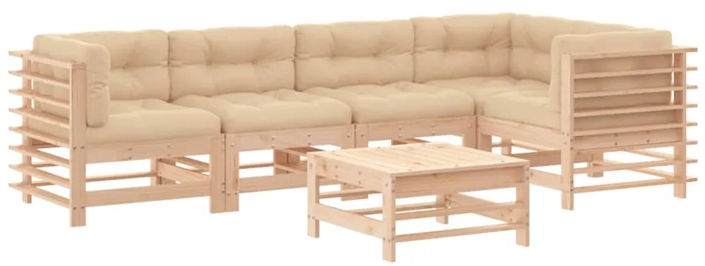 Set divani da giardino 6 pz con cuscini in legno massello
