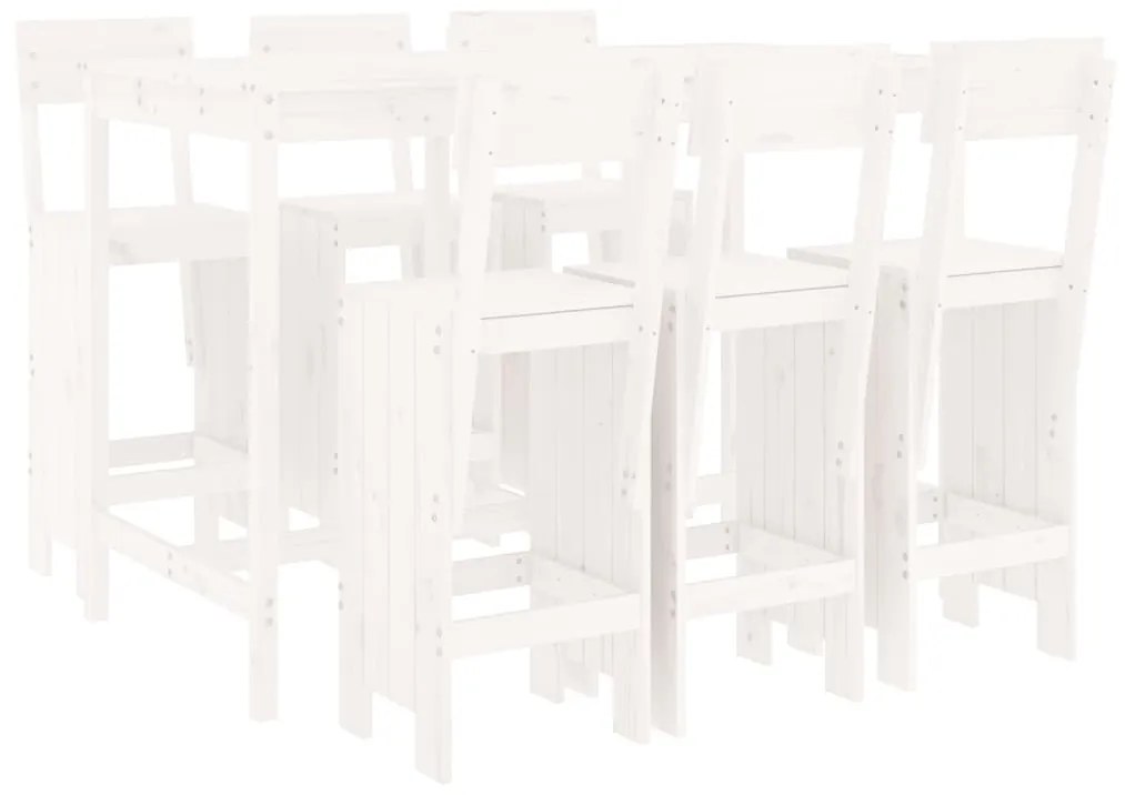 Set Bar da Giardino 7 pz Bianco in Legno Massello di Pino