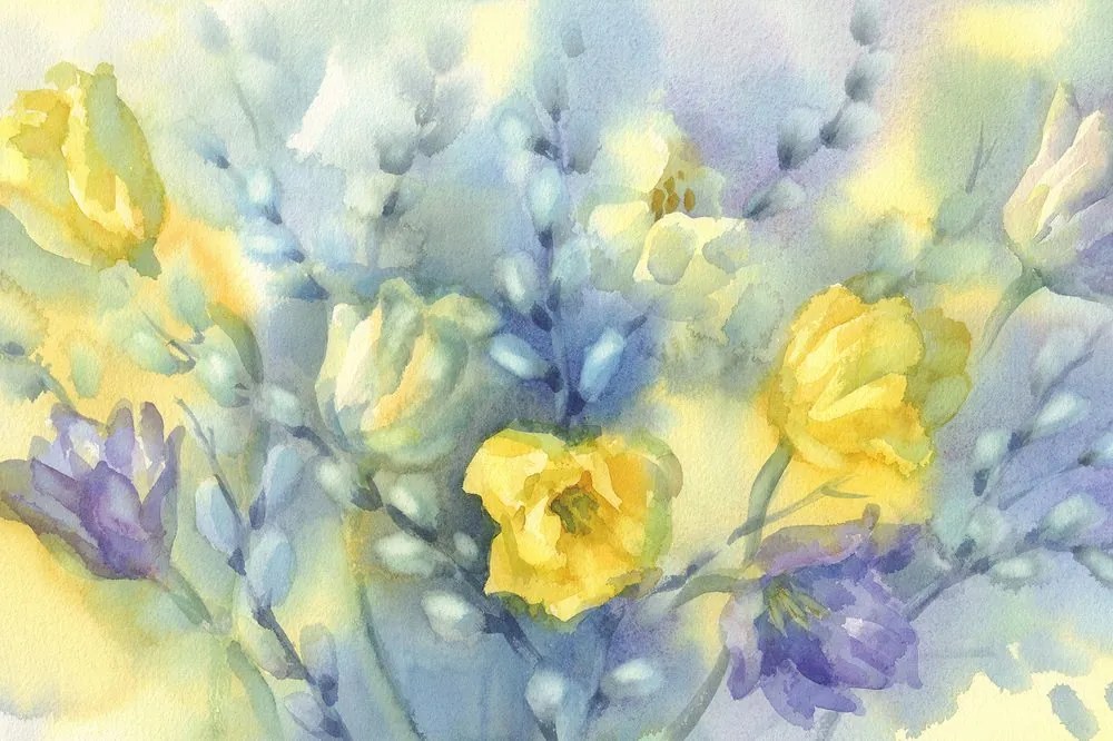Carta da parati – Tulipani gialli acquerello