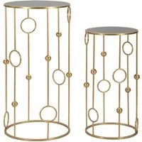 Set 2 Tavolini Cage 50 cm e 40 cm in Ferro e MDF Oro