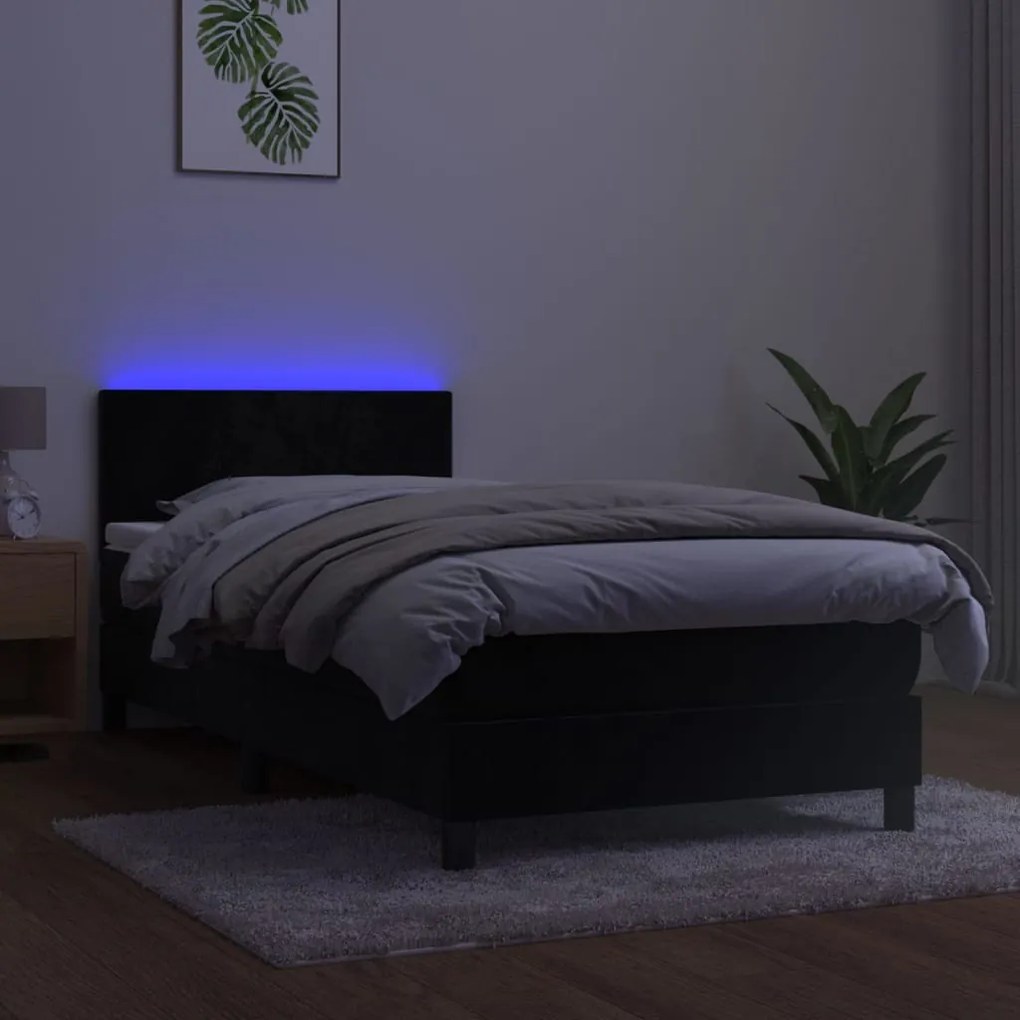 Letto a molle con materasso e led nero 90x200 cm in velluto