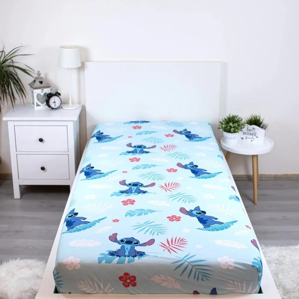 Lenzuolo con angoli per bambini blu in cotone per letto singolo 90x200 cm Lilo &amp; Stitch "Blue" – Jerry Fabrics