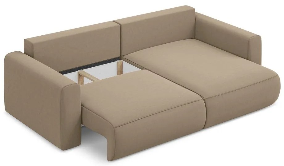 Divano angolare marrone chiaro allungabile/con contenitore (con penisola a destra/con chaise lounge) con rivestimento in velluto Kapua – Makamii