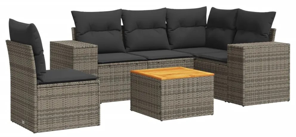 Set divano da giardino 6 pz con cuscini grigio in polyrattan