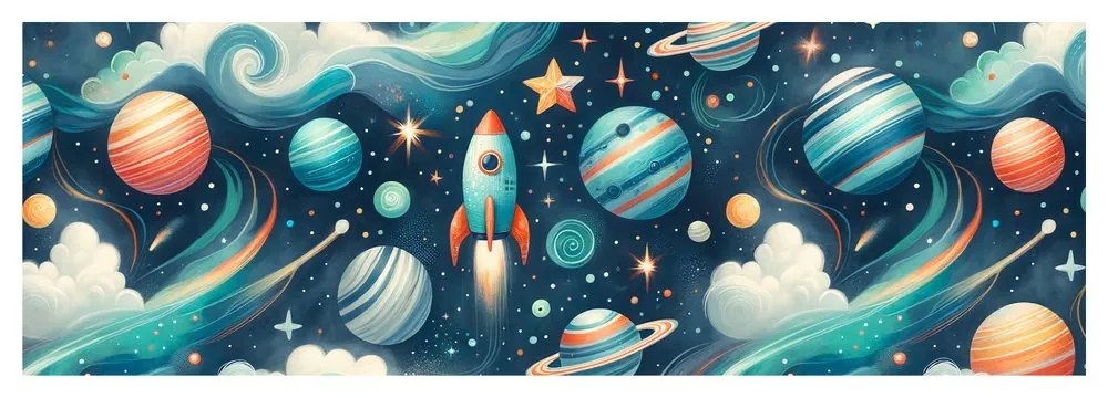 Quadro su tela – Cosmo con razzo e stelle