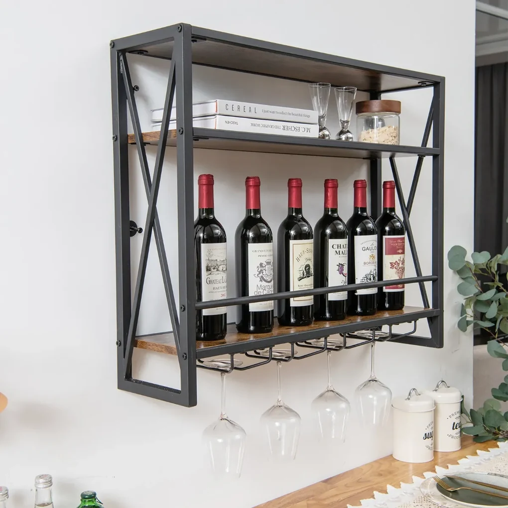 Portabottiglie Da Parete Sorbus – Rack In Metallo Per 9 Bottiglie Di Vino E Champagne – Design Salvaspazio Nero