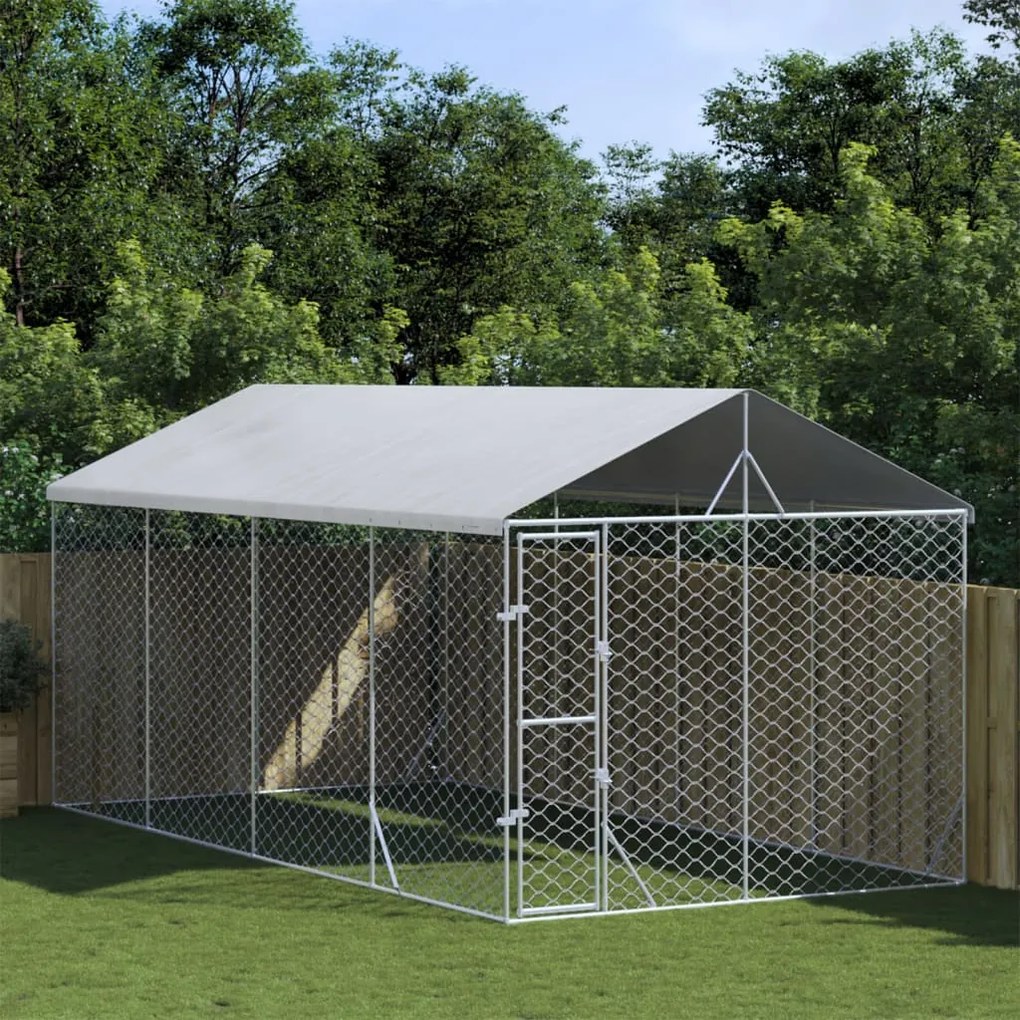 Cuccia Cani Da Esterno Tetto Argento 3x6x2,5 M Acciaio Zincato /