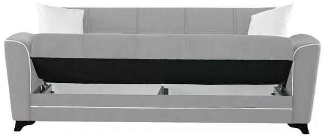 Divano letto 3 posti in vellutino grigio con contenitore 232x85xH.90 cm