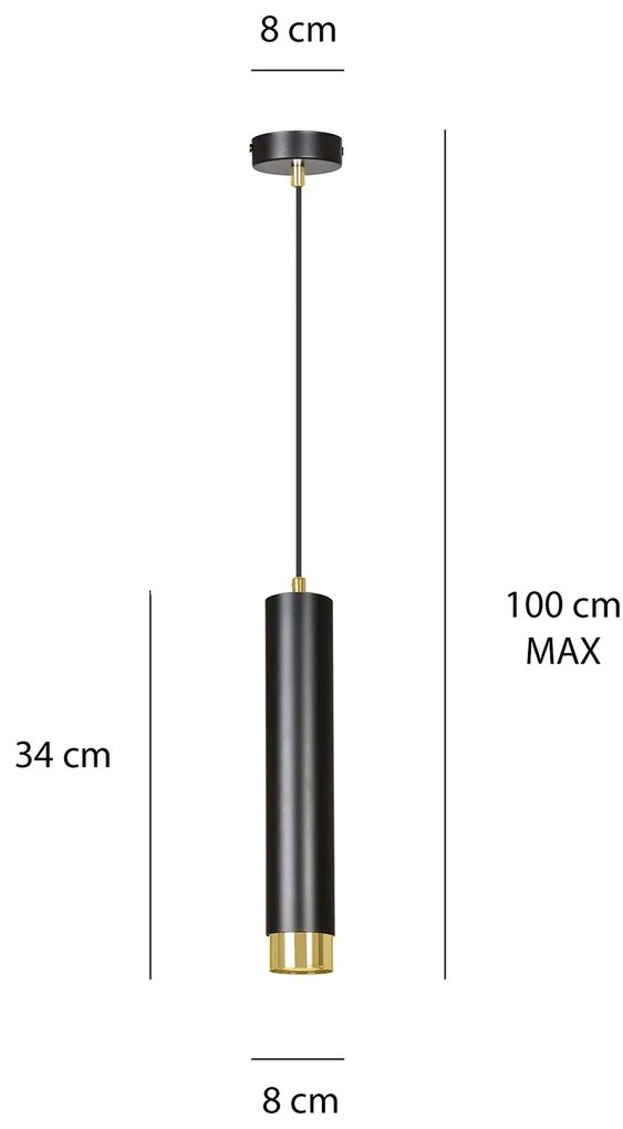Sospensione 1 Luce Brunilde In Acciaio Nero Con Tubolare In Nero E Oro