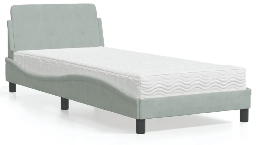 Letto con materasso grigio chiaro 90x190 cm in velluto