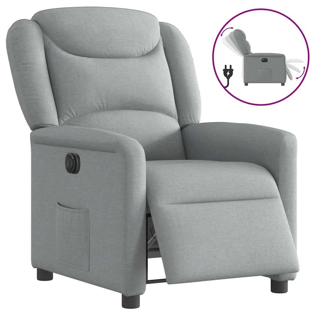 Poltrona Elettrica Reclinabile Grigio Chiaro İn Tessuto /