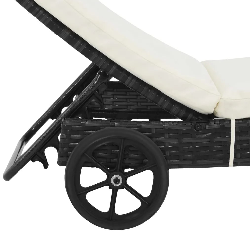 Lettini prendisole 2 pz con ruote e cuscini polyrattan nero