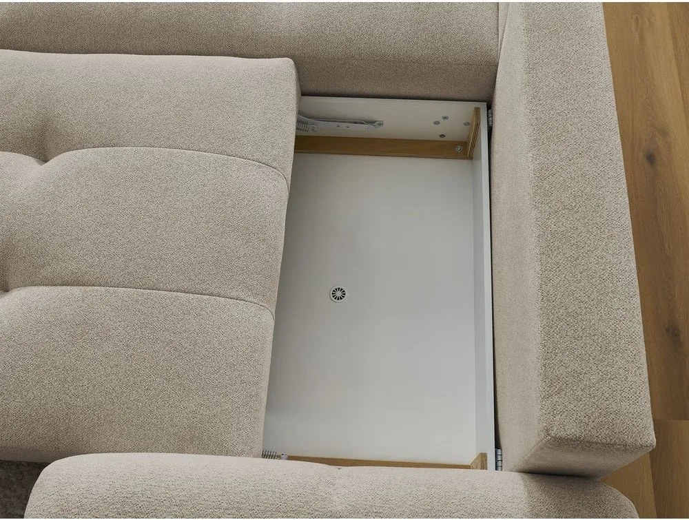 Divano angolare beige allungabile/con contenitore (con penisola a sinistra/con chaise lounge) con rivestimento in ciniglia Roxelane – Bobochic Paris