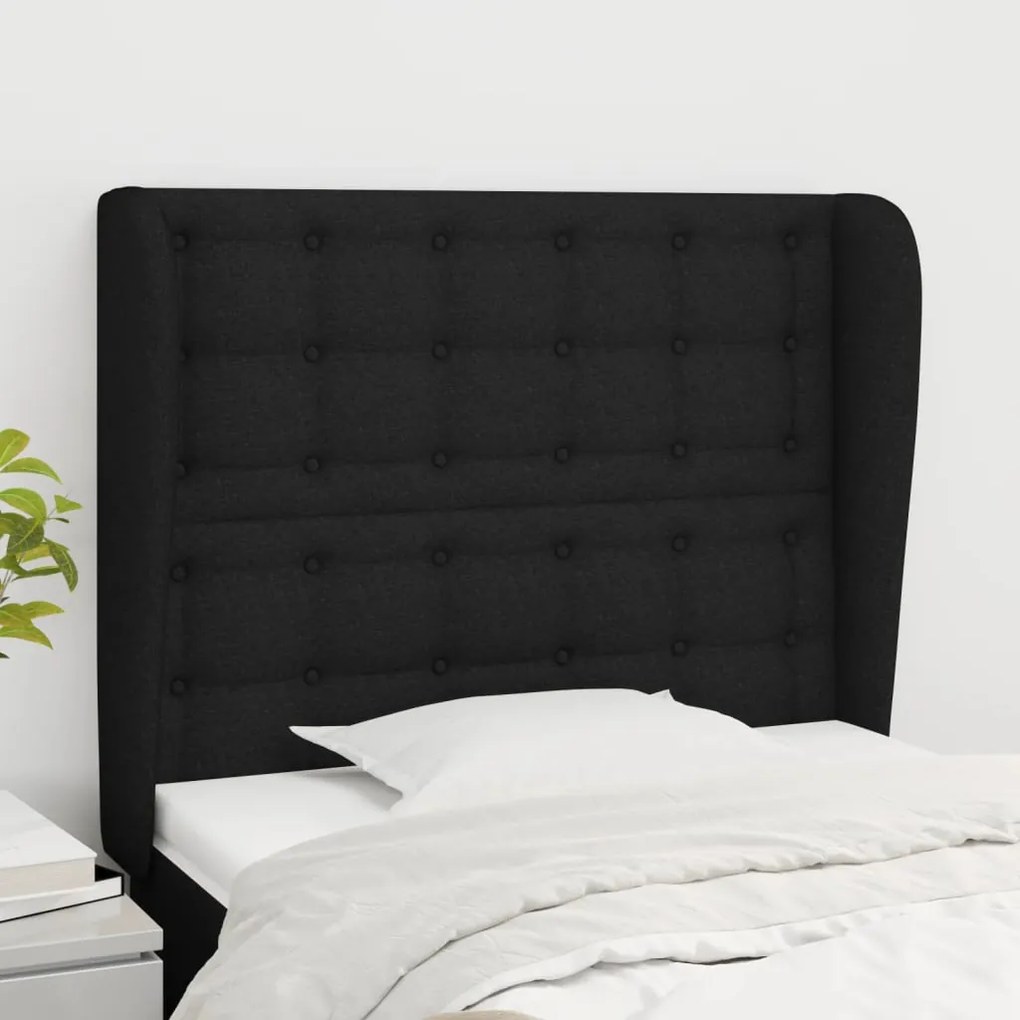 Testiera Ad Orecchio Nera 103x23x118/128 Cm İn Tessuto /