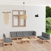 Set Divani da Giardino 9 pz con Cuscini Legno Massello di Pino cod mxl 54070