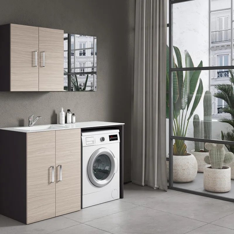Lavatoio per bucato in resina bianco Desi vasca sinistra L141 P51,5 cm