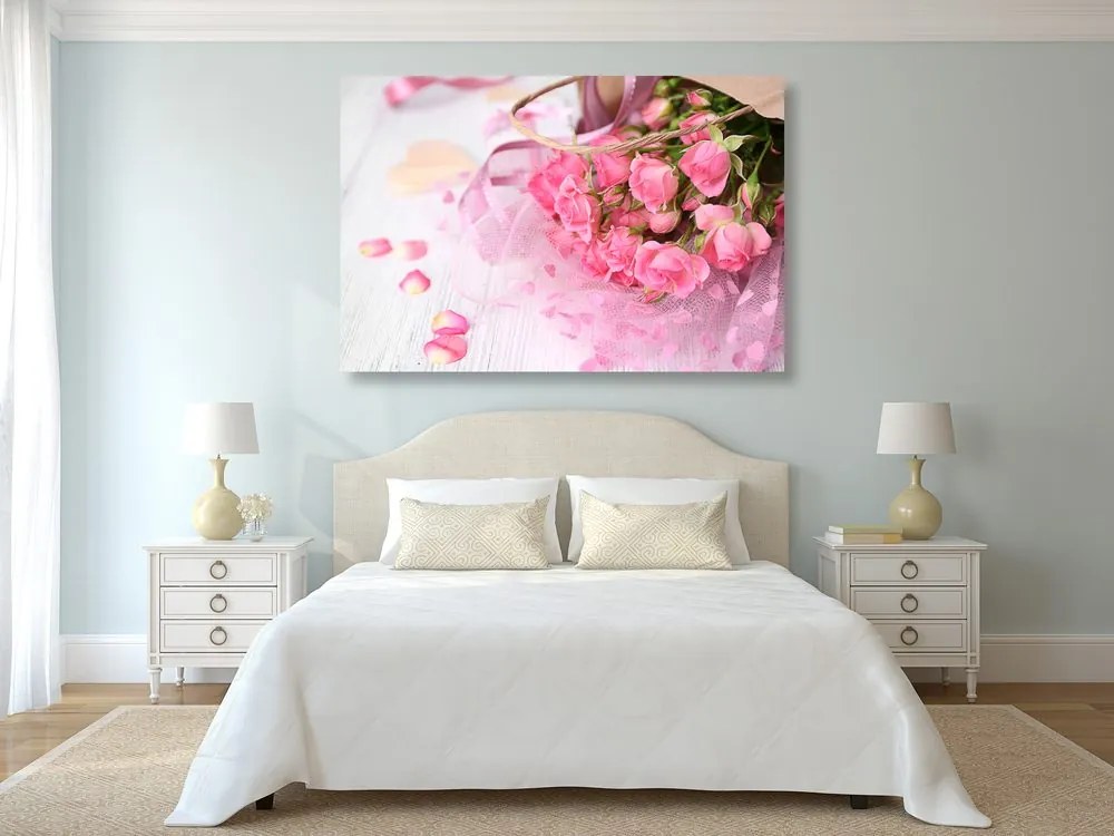 Quadro su tela – Bouquet di rose rosa