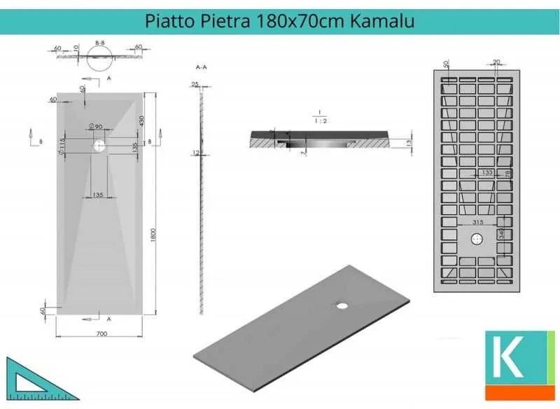 Kamalu - piatto doccia 170x70 cm effetto pietra colore bianco